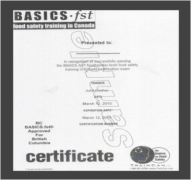 BASICS.fst Food Safety Training Certificate